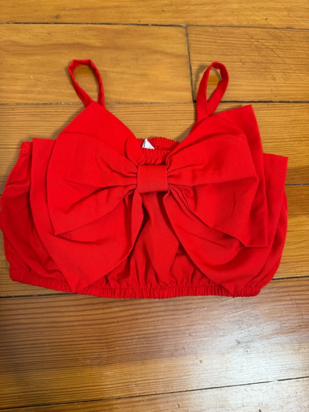 SHEIN Red Spaghetti Strap Bow Front Top